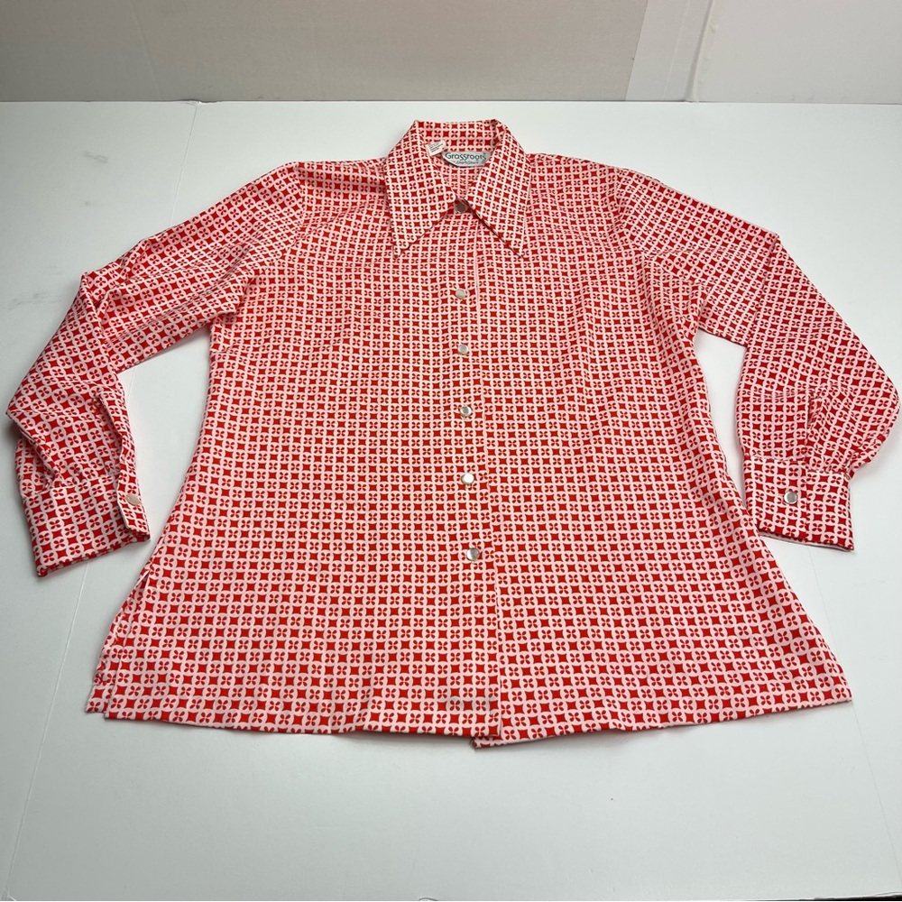 Grassroots Ship’n Shore Red White Vintage Long Sleeve Button Front Shirt Size 16